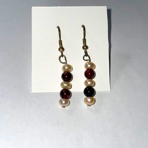 Pearl dangly fish hook back earrings